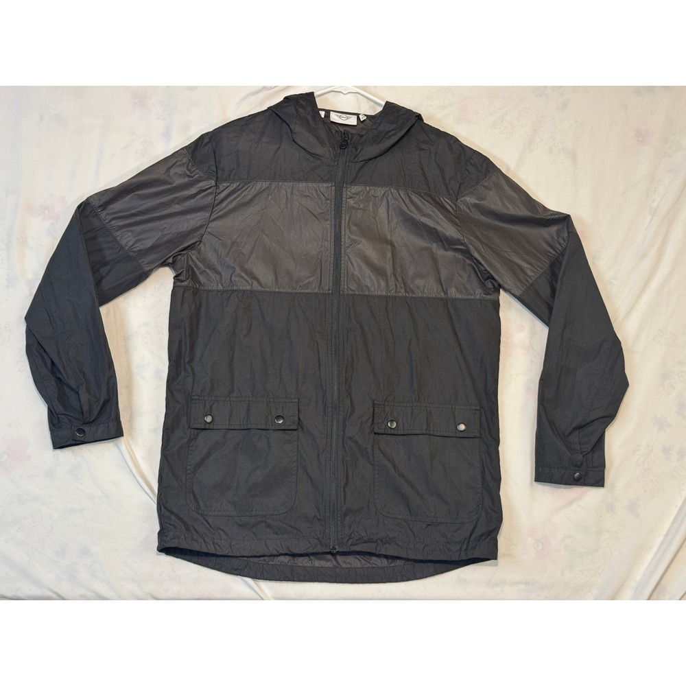 MINI Cooper Mens Black Hooded Windbreaker Jacket Large Full Zip Driving Coat